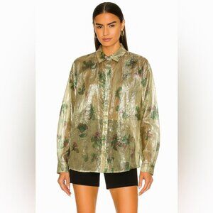 MSGM FOIL Metallic Silk floral Printed Button down Blouse top collar gold 40 / S